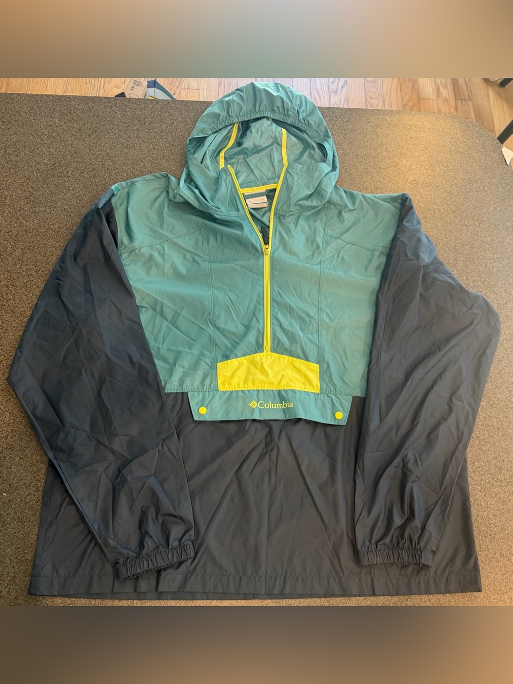 Columbia Teal, Navy & Yellow Hooded Windbreaker